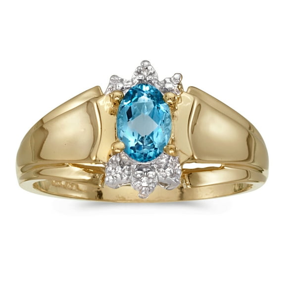 10k Yellow Gold Oval Blue Topaz And Diamond Ring