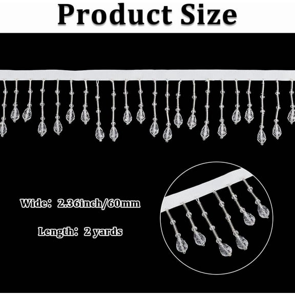 1 set 2 Yards Bead Tassel Ribbon 2.4 Inch White Beaded Fringe Trim Irregular Edging Trimming Applique Fringe with Hanging Resin Bead for DIY Sewing Crafts Curtain Clothing Home Decor