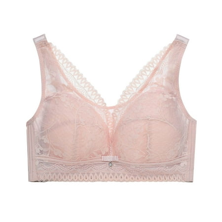 Gnurob Saving Women s Lace No Underwire Bra Full Coverage Push Up Bralette Beauty Back Smoothing Bras Padded Wireless Bralettes Deals 06-Pink 46/105CD