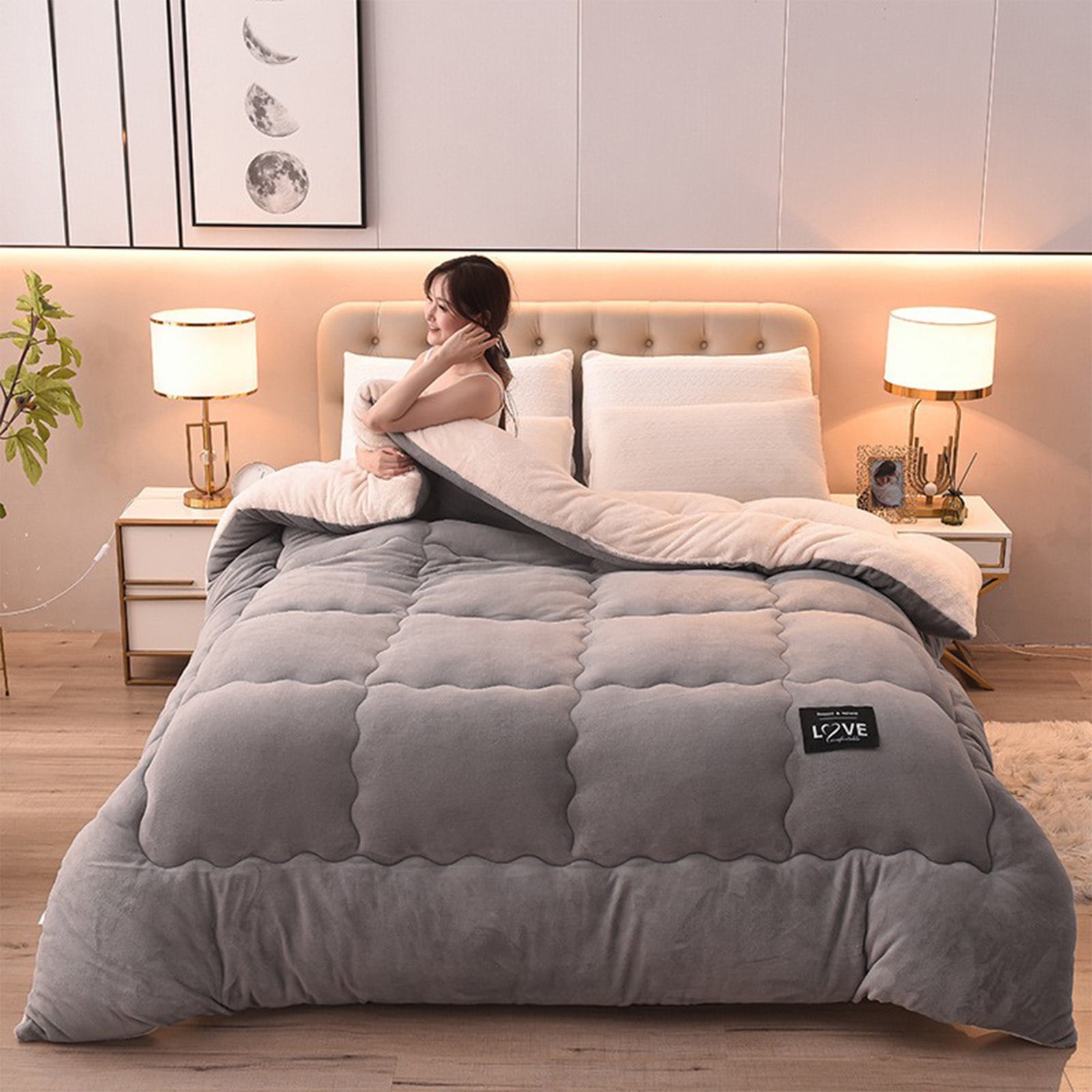 Kezqiaxn Thickened Comforter Clearance, 150x200cm Milk Fleece Full Size Comforters Winter Quilt Doubles Lightweight Quilt Bed Thick Blankets Warm Cotton Quilt for Camping/Bedroom/All Season Gray