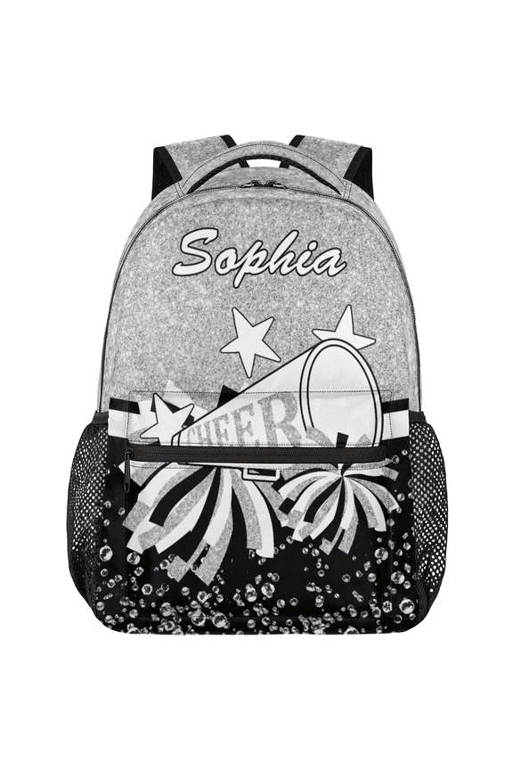Personalized Cheer Backpack with Name, Custom Cheerleader Back Pack for Cheerleaders, Customized Casual Bag Silver