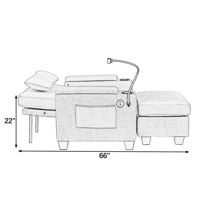 2PCS Single Sofa w/ Storage Ottoman Set, Chaise Lounge w/ Adjustable Backrest, Armchair Sleeper w/ Cup Holder & Phone Holder