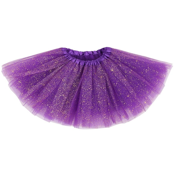 Girls Tutu Toddler Tutu Girl\'s Princess 4 Layered Dress Up Tulle Tutu Skirt with Sequins Purple Skirts for Girls, Dark Purple, 6-8 Years