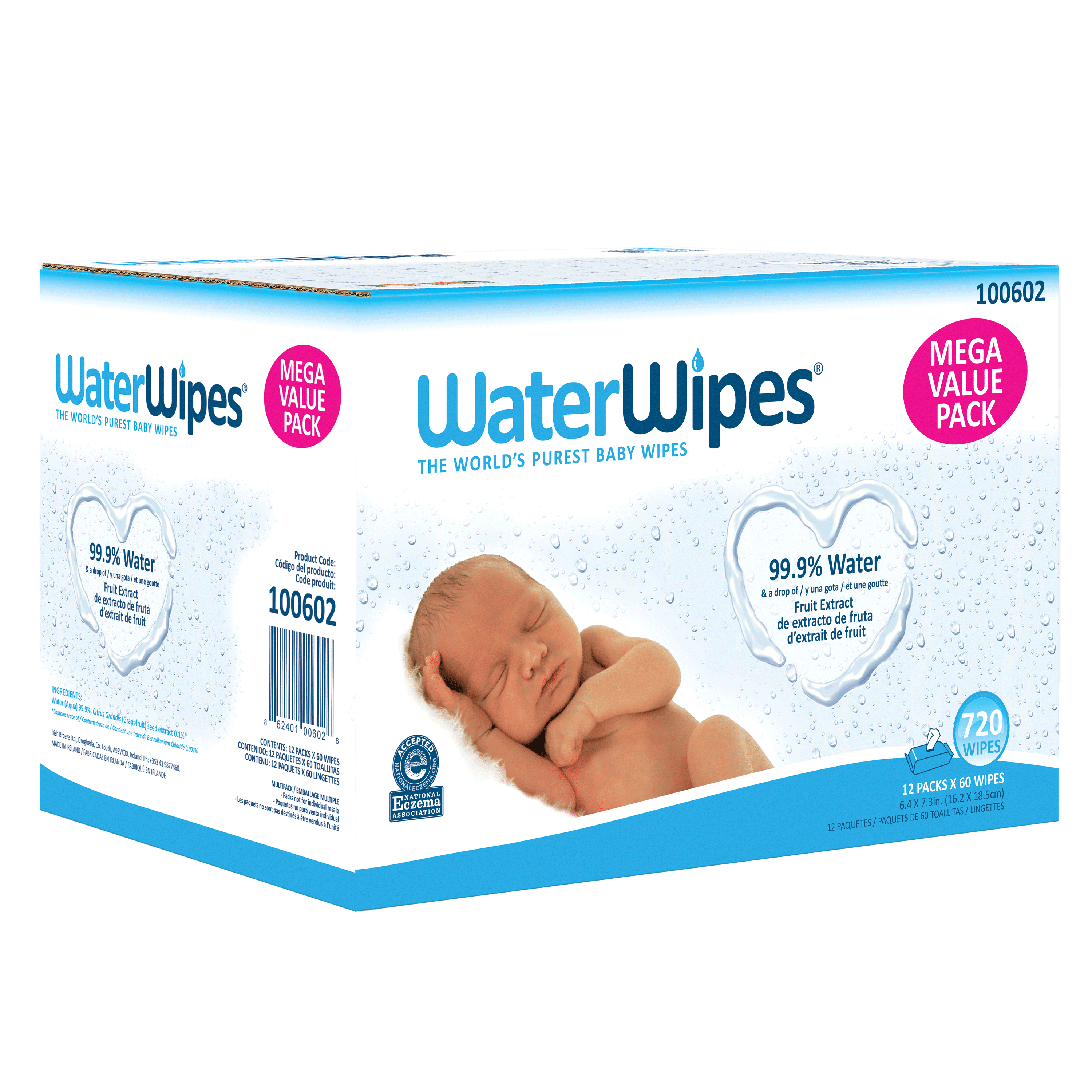 12 x 60 Wipes WaterWipes Baby Wipes Super Value Box Total 720 Wipes by WaterWipes