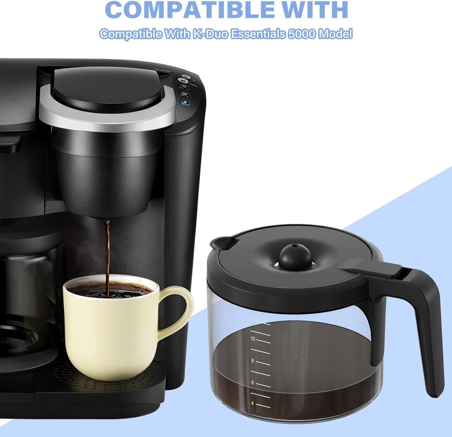 12 Cup Coffee Maker Carafe Replacement Pot Compatible with Keurig 5000 & 5500 K-Duo Essentials and Hot Iced Brewers K5600 (Gen 2) Only (NOT Fit 5100 Model)