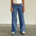 thumbnail image 6 of Cyglowse Women's Y2k Low Rise Baggy Jeans Washed Straight Wide Leg Denim Pants Casual Loose Vintage Fit Boyfriend Jean Denim Pants Navy XL, 6 of 6