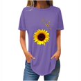 thumbnail image 4 of Tops de Verano de las Mujeres Suelto Ajuste Girasol Impresión Cuello Redondo Suelto 3/4 Manga Superior, Tops de Moda de las Mujeres, 4 of 4