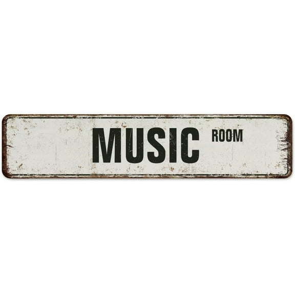 Music Room White 4"x16" Metal Signs Custom Backyard Patio Garage Room Decor for Men Tin Signs Preschool Classroom Decor Aluminum Metal Sign for Front Door