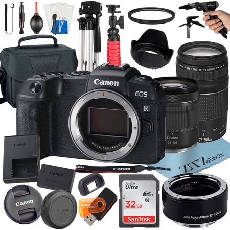 Canon EOS RP Mirrorless Camera with RF 24 to 105mm STM + 75 to 300mm Lens + Mount Adapter + 32GB Card + ZeeTech Accessory (International Version)