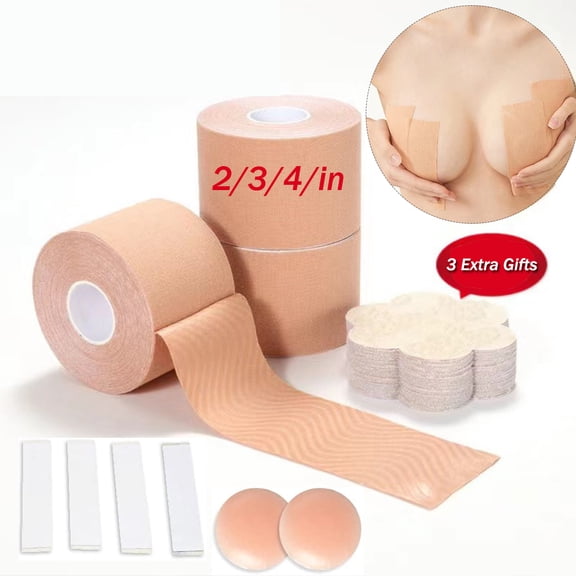 Breast Lift Tape, Sticky Boob Tape for Large Breast Self Adhesive Breast Tape with Eusable Nippleless Covers Beige