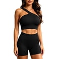 thumbnail image 7 of Miqool Women's 2-Piece Workout Set One Shoulder Sports Bra and High Waist Biker Shorts Seamless Ribbed Activewear Yoga Gym Outfits, 7 of 7