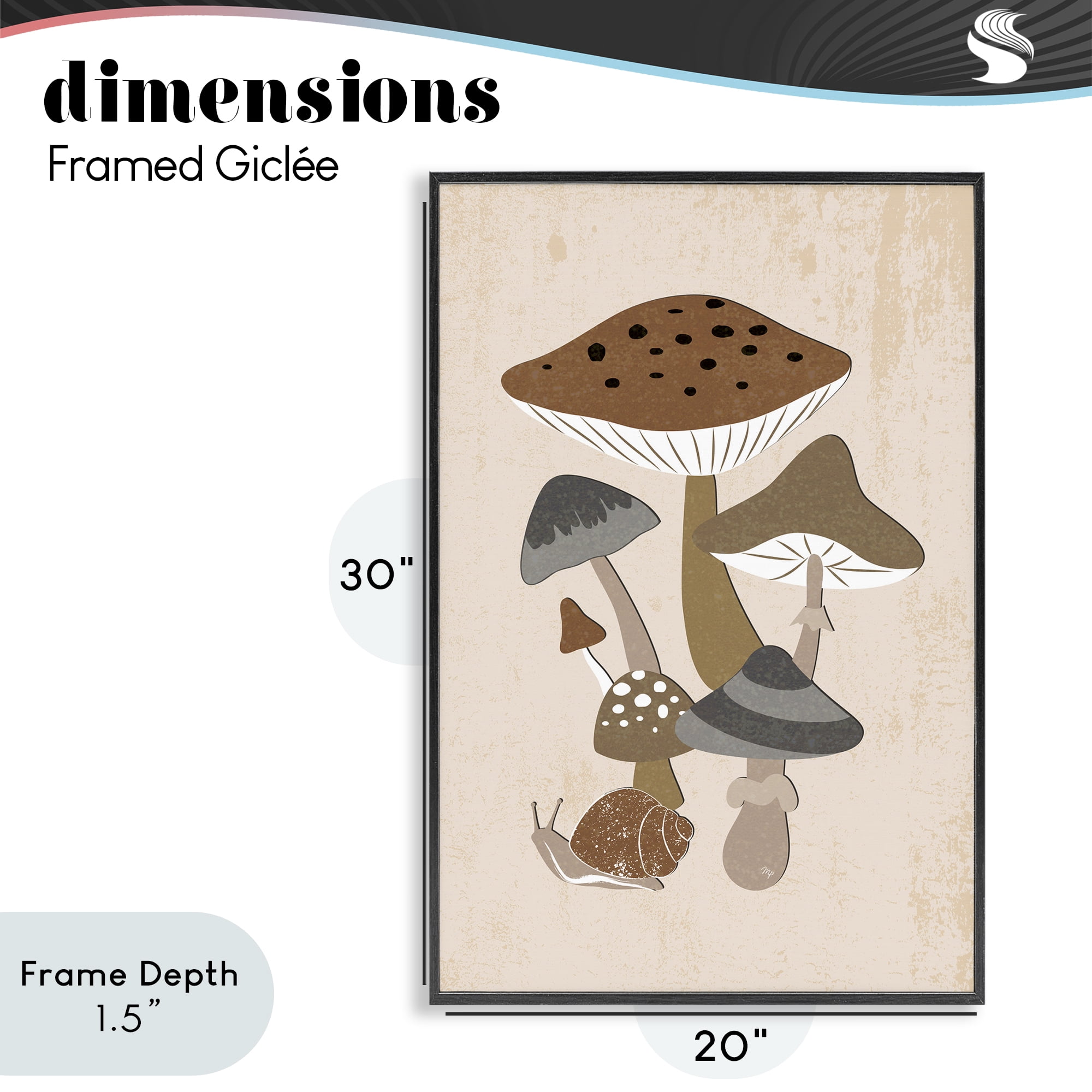 Stupell Industries Earthy Fungi Mushrooms & Snail Black Framed Giclee Art, design by Martina Pavlova
