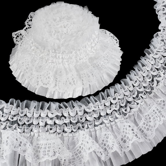 5.5 Yards Gorgeous Elastic Ruffle Trim 3 Inch Wide Double Layer Pleated Lace Ribbon Wave Edge Lace Trim