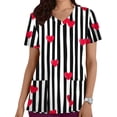 thumbnail image 1 of Uniformes médicos de San Valentín para mujer, modernos, con cuello en V y estampado de corazones, informales, de manga corta, para vacaciones, con bolsillos, 1 of 5