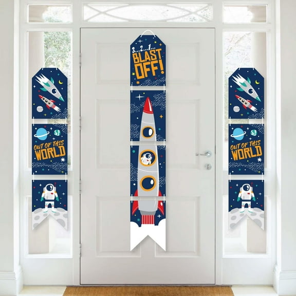Big Dot of Happiness Blast Off to Outer Space - Hanging Vertical Paper Door Banners - Baby Shower or Birthday Party Wall Decor Kit - Indoor Door Decor