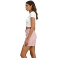 thumbnail image 4 of DORKASM Shorts for Women Bermuda Trendy Casual Summer High Waisted Wide Leg Shorts Ribbed Elastic Waist Comfy Beach Linen Shorts with Pockets Pink L, 4 of 5