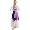 thumbnail image 3 of Xnihocha Kids Girls One Shoulder Color Block Praise Dance Dress Tunic Sleeveless Lyrical Liturgical Worship Robe Lavender 6, 3 of 7