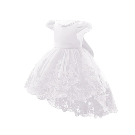 

Meresysid Toddler Infant Kids A Cute Solid Color Long Sleeved Dress With A Princess Dress Round Neck Mid Waist Dress White