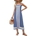 thumbnail image 3 of Women Bohemian Floral Dress Summer Casual Color Block Maxi Beach Overall Dress Coverups Light Blue S, 3 of 8