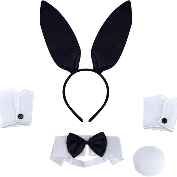 BZCOE Black Bunny Ears Headband Black Bunny Costume with Bow Tie Cuffs Tail Bunny Ears Black Outfit Rabbit Ears Headband Bunny Ears&Tail Accessories for Easter Halloween Party Women Men Adults 15