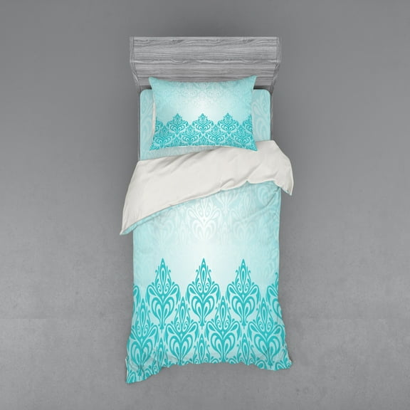 Ambesonne Blue Bedding Set 3 Pcs, European Victorian Design, Twin, Blue