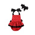 thumbnail image 3 of Seyurigaoka Baby Girl’s Cute Polka Dot Bow Bandage Halter Romper and Headband, 3 of 10