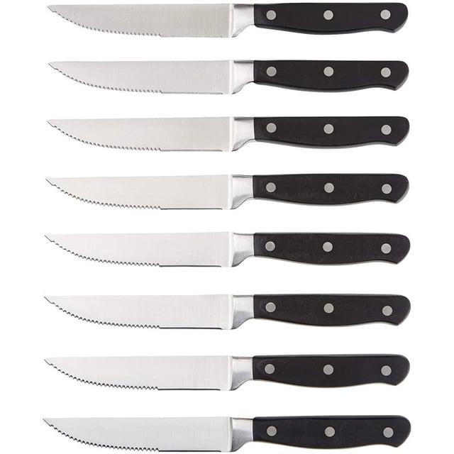 Amazon Basics - Juego de cuchillos para carne de cocina, 8 piezas, color negro