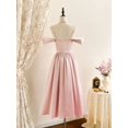 thumbnail image 5 of Elegant Satin Off Shoulder Dress With Pearl Trim In Pink, 5 of 6