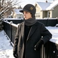 thumbnail image 4 of KOITHOT 3 Pcs Winter Beanie Hat with Brim and Ear Flaps Knitted Line Neck Warmer Touchscreen Gloves Set for Men Slate Gray, 4 of 7