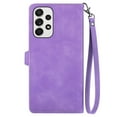 thumbnail image 2 of SaniMore Case for Samsung Galaxy A33 5G 6.5" 2022, PU Leather Zipper Wallet Detachable Lanyard Retro Embossed Flower Crad Slots Flip Kickstand Full Body Protective Drop-proof Case, Purple, 2 of 15