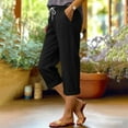 thumbnail image 2 of RQYYD Womens Cropped Capri Pants 7/8 Length Cotton Linen Summer Straight Leg Loose Beach Trousers with Drawstring Waist Pockets, 2 of 6