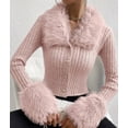 thumbnail image 6 of Women'S Sweaters Faux Fur Button Down Long Sleeve Fuzzy Rib Knit Cardigan Sweater Pink S, 6 of 10