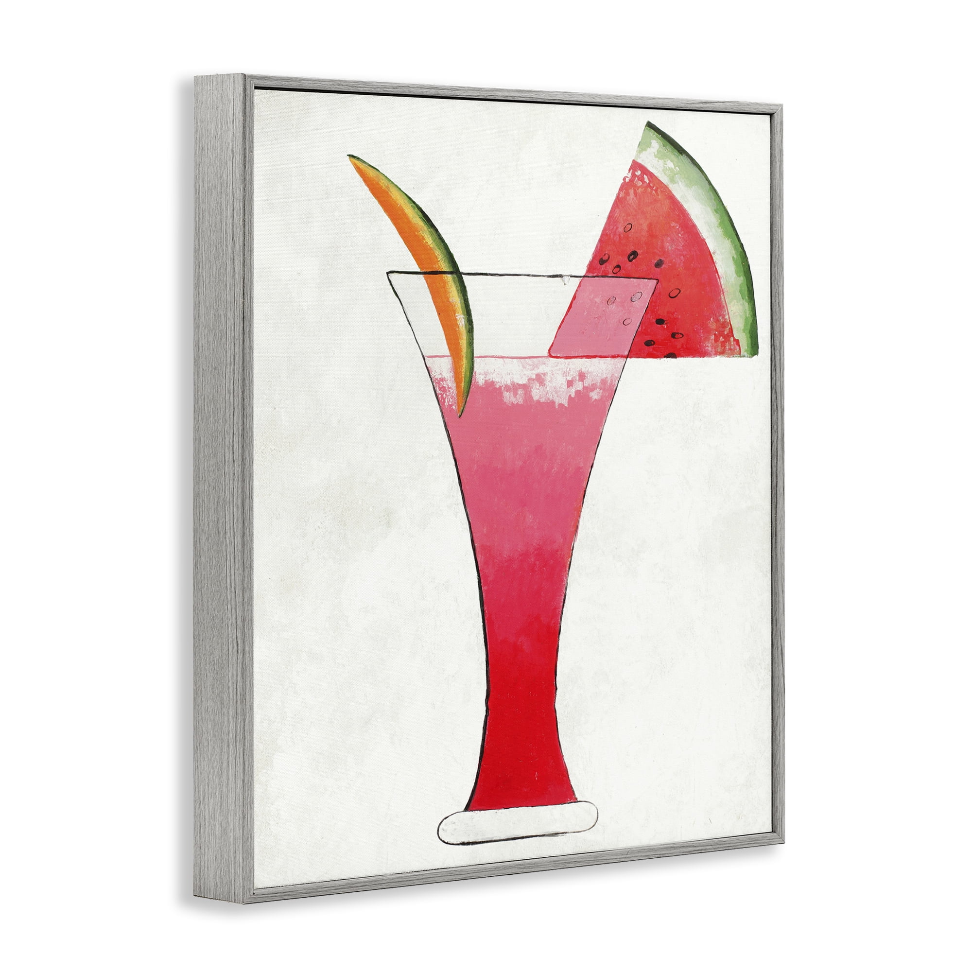 Stupell Industries Summer Cocktail Watermelon Slice Gray Framed Giclee Art, design by Lorenzo Collective