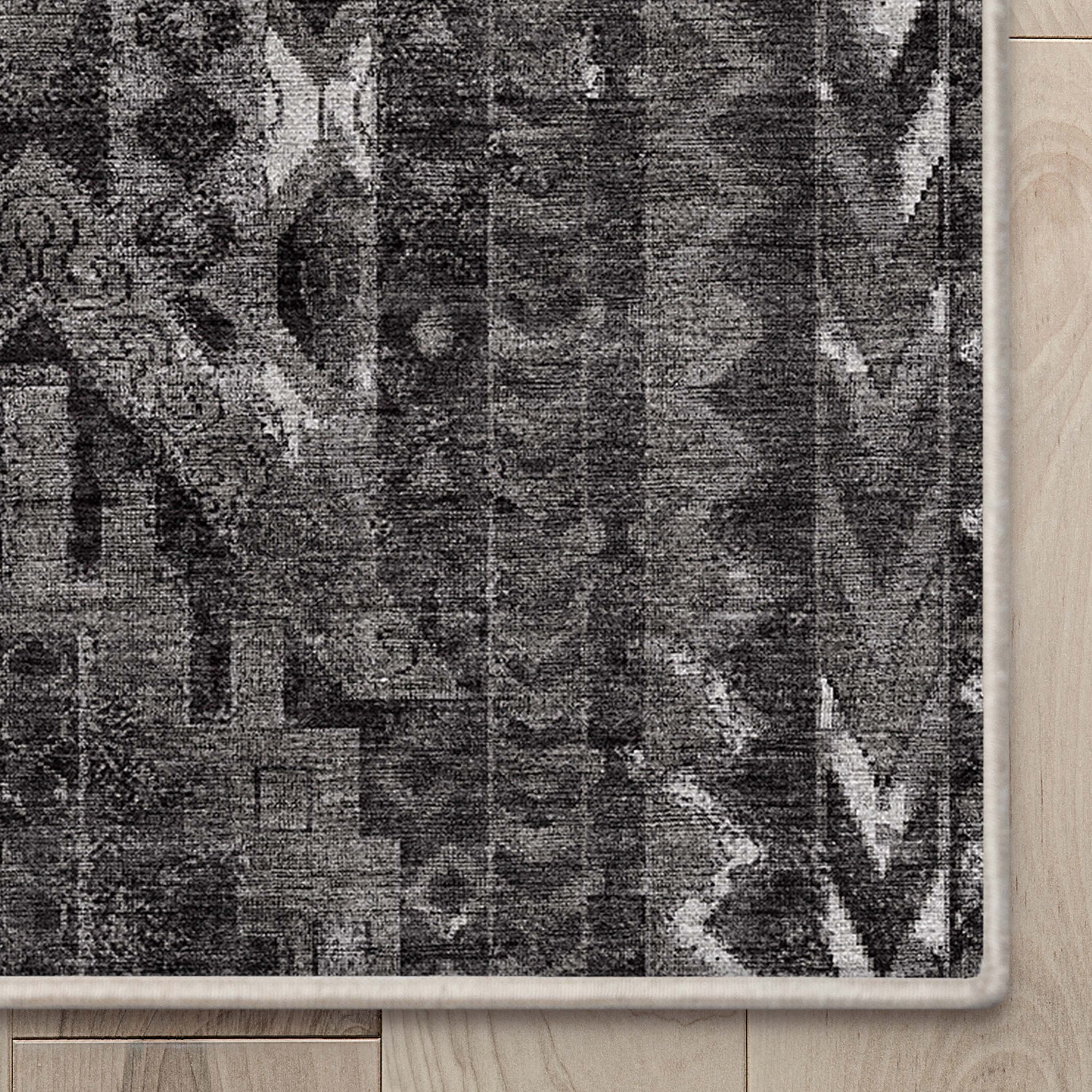 Well Woven Apollo Rodeo Vintage Medallion Tribal Black Grey Flat Pile Easy to Clean 5'3" x 7'3" Area Rug for Living Room Dining Room Bedroom and Kitchen