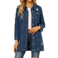 thumbnail image 5 of MODA NOVA Juniors Casual Long Sleeve Button Down Long Distressed Denim Jacket, 5 of 6