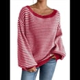 thumbnail image 2 of Suéter de Punto Holgado Informal de Larga con Rayas y Hombros Descubiertos para Mujer (Otoño 2025) Rojo XL, 2 of 7
