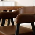 thumbnail image 5 of Set of 6 Mid Century Modern Leather Dining Chairs with Curved Backrest and Black Metal Legs, 5 of 8