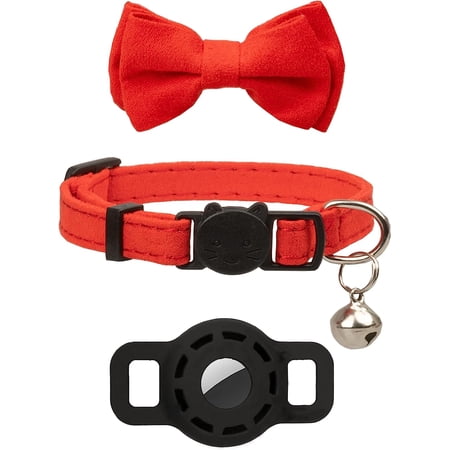 AirTag Cat Collar Bow with Bell Holder Case Kitten Basic Wedding Silicone Safety Breakaway [case & Bow] Red