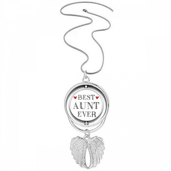 Best aunt ever Quote Relatives Pendant Angel Wings Rotating Necklace Jewelry