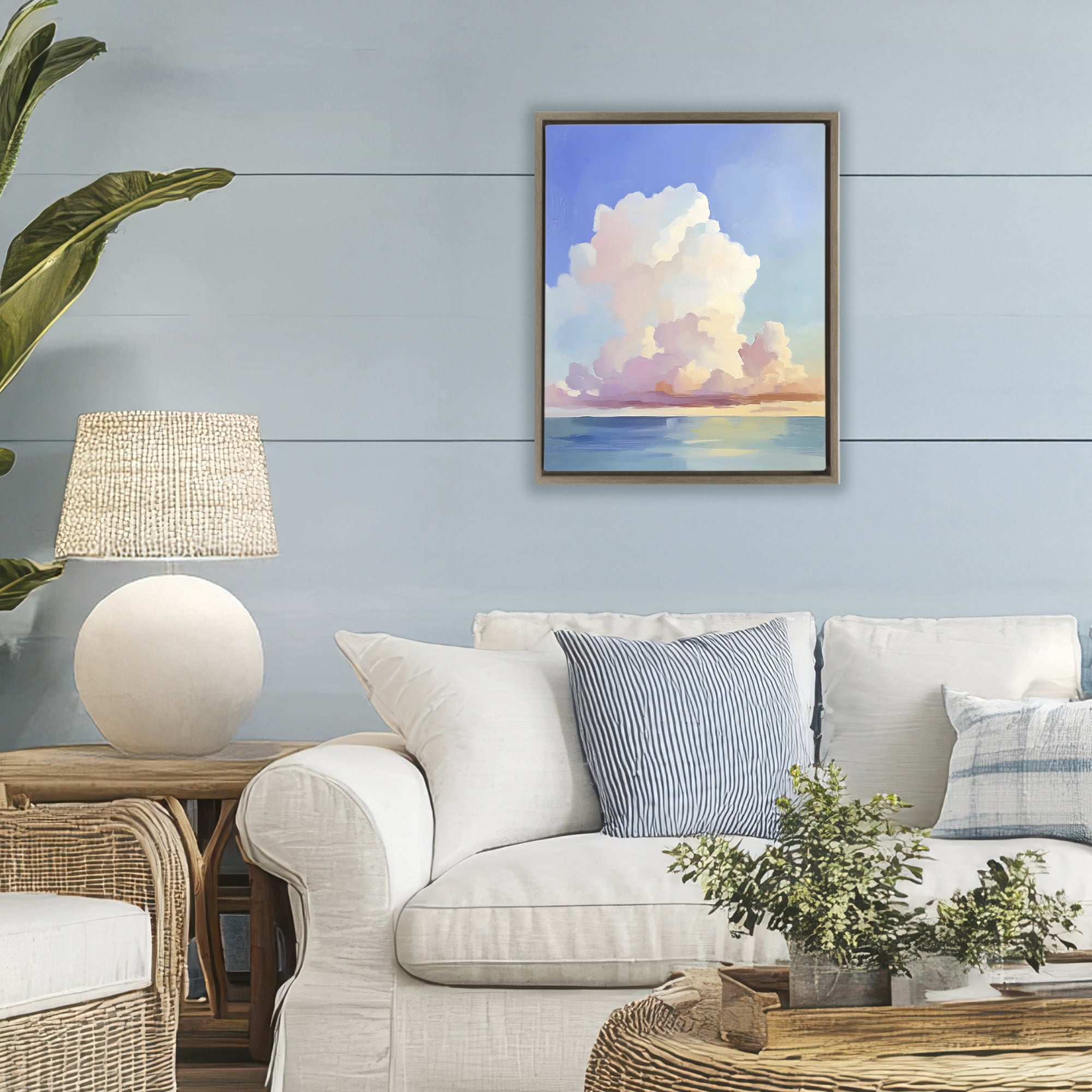 Stupell Industries Dreamy Pastel Clouds over Sea Brown Framed Floater Canvas Wall Art, design by The Prints Vibe