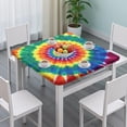 thumbnail image 3 of Colorful Rainbow Tie Dye Spiral Pattern Square Fitted Tablecloth with Elastic Edge,Square Table Cover,Washable Elastic Table Cover for Home Kitchen Party Decor 34"x34", 3 of 6