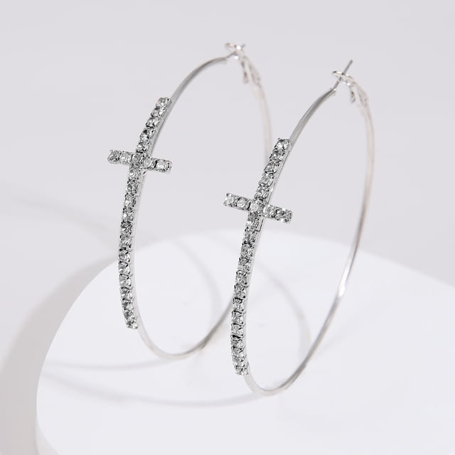 Joyería Pendiente de cruz dorada con diamantes, sencillo, personalidad exagerada, pendientes circulares, pendientes femeninos, uso versátil, estilo minimalista