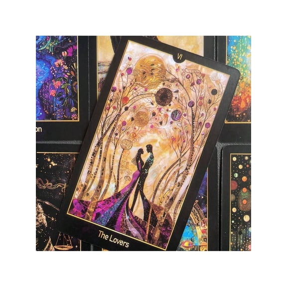 Cosmic Garden Tarot Cards for Beginners and Parties, 78-Card Holographic Galaxy Deck with Guidebook, Fun Social Board Game for Friends Night, Mystical Atmosphere Party Props and Gift