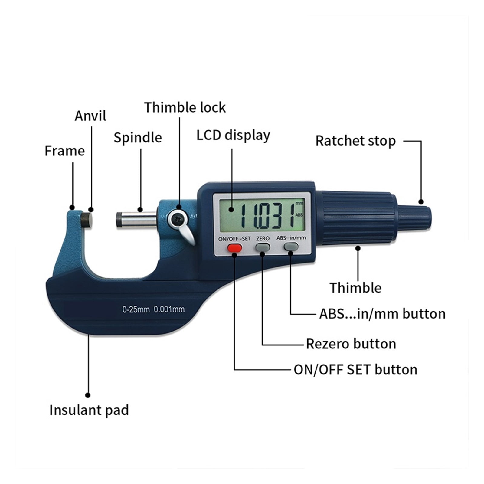 0.001mm Electronic Outside Micrometer 0-25mm Digital Micrometer Electronic Digital Caliper Gauge ,Easy to Use