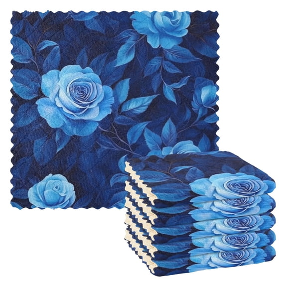 6 Pieces of Kitchen Towels 11x11Inch Kitchen Dish Cloths Kitchen Dish Towels Reuseable Cleaning Cloths Four Blue Roses
