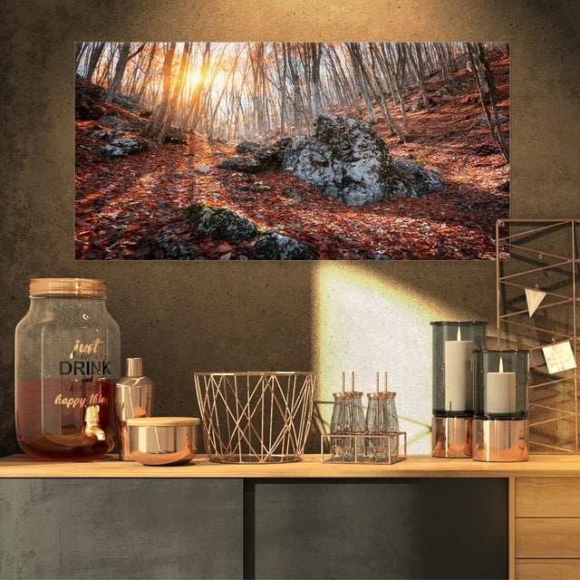 Rocky Red Autumn Forest - Landscape Photography Canvas Art Print