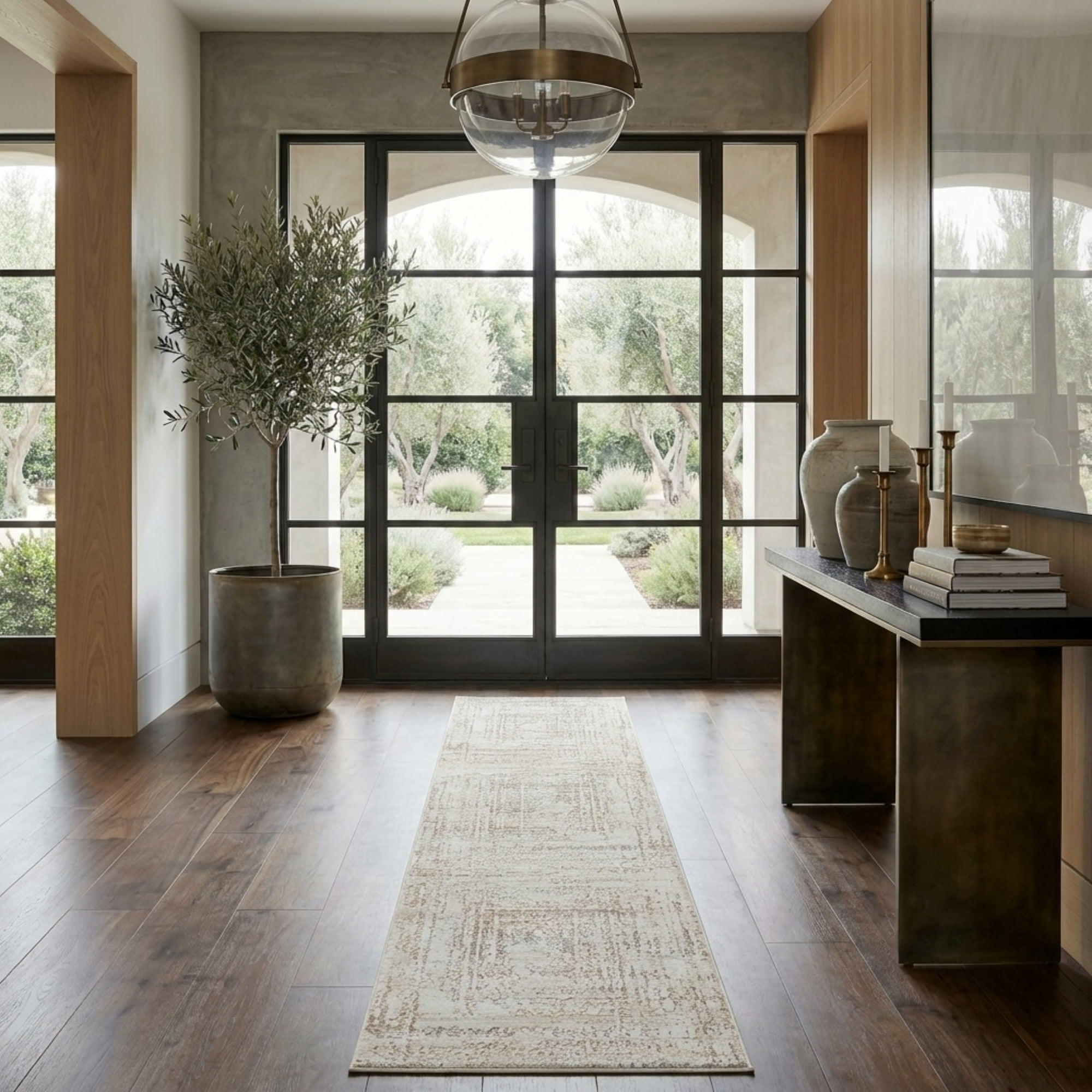 Harlow Hill Claire Abstract Transitional Performance Polyester Indoor Runner Rug, Beige/Gray, 2' x 10'