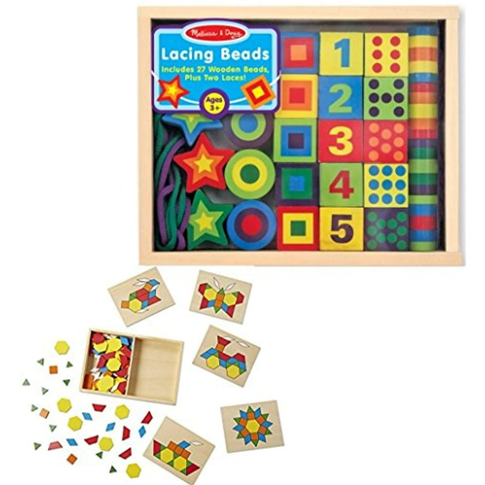 Melissa & Doug Bundle Includes 2 Items Pattern Blocks and Boards - Classic Toy with 120 Solid