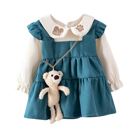 

Toddler Kids Baby Girls Cute Solid Color Long Sleeve Mesh Casual Bear Princess Dress