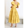 thumbnail image 4 of Vestido PRETTYGARDEN Amarillo Midi con Mangas Abullonadas y Escote Cuadrado, Talla S, 4 of 8
